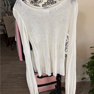CHANEL - “AUTHENTIC” White Lace Long Sleeve Top